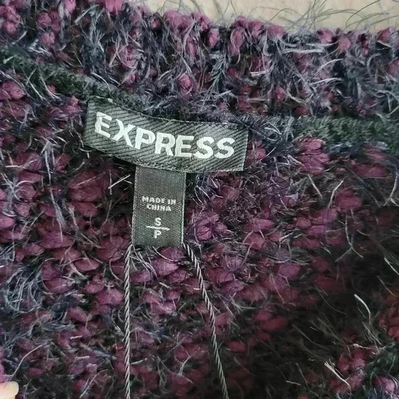 BRAND NEW Express Fuzzy Sweater S/P Color Black Purple Long Sleeve Soft Comfy - Picture 6 of 6